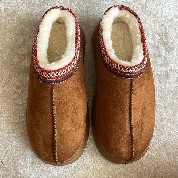 Brand New Suede Platform Clogs Mini Boots Short Ankle Slip On Faux Fur Slippers - Picture 3 of 14